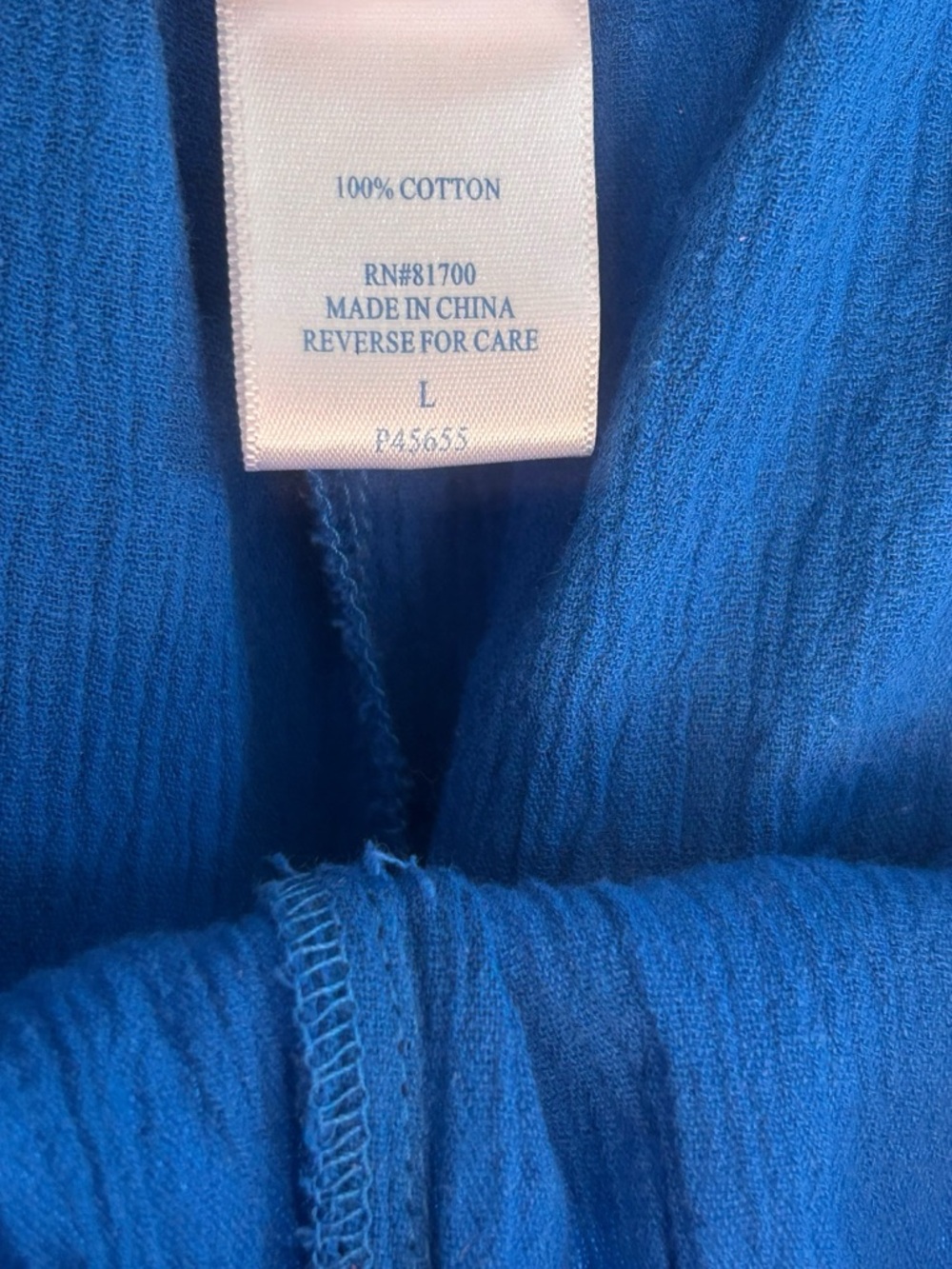 Vicki Wayne vintage royal blue two-piece cotton crinkle fabric pantsuit Sz L - Picture 10 of 12